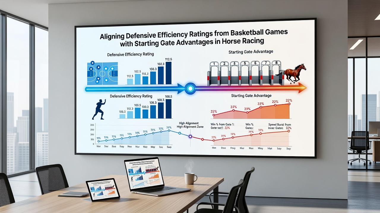 Side-by-side comparison of basketball defensive rating trends and horse racing gate performance statistics used in accumulator planning