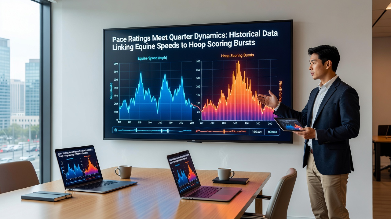 Detailed graphs correlating horse sectional times with basketball quarter scoring data used in accumulator planning