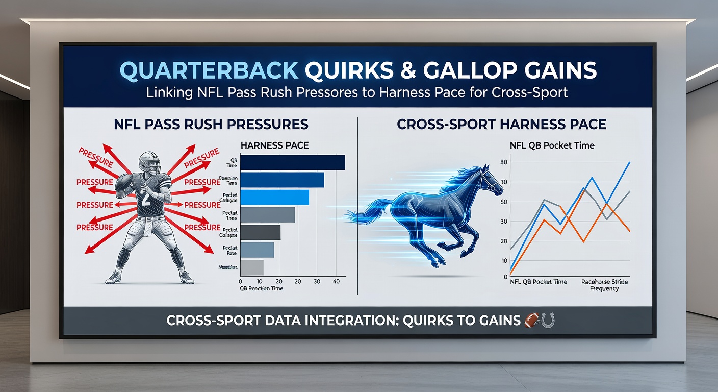 Close-up of an NFL pass rusher sacking a quarterback alongside a harness pacer surging ahead at high speed during a race
