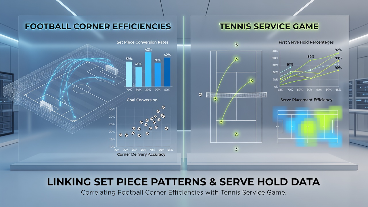 Data visualization charts showing corner conversion rates next to tennis service hold percentages with overlaid trend lines