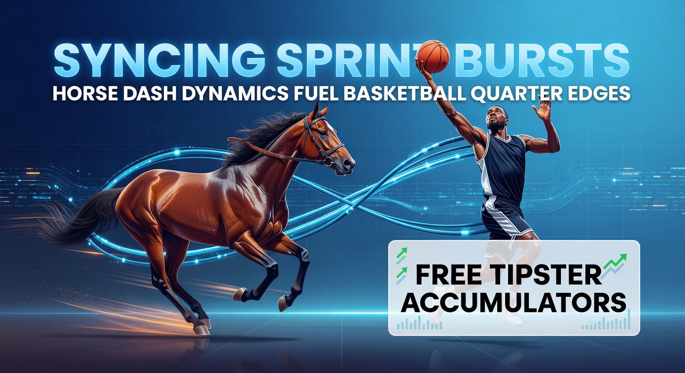 Horse sprinting on track alongside basketball players in fast break, illustrating pace synergy for betting accumulators