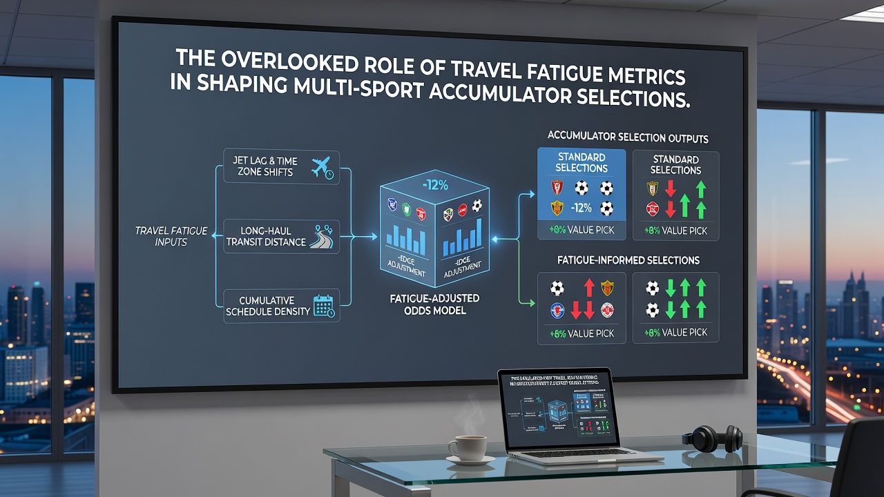 Tennis player travel schedule overlaid with fatigue index charts used for accumulator modeling