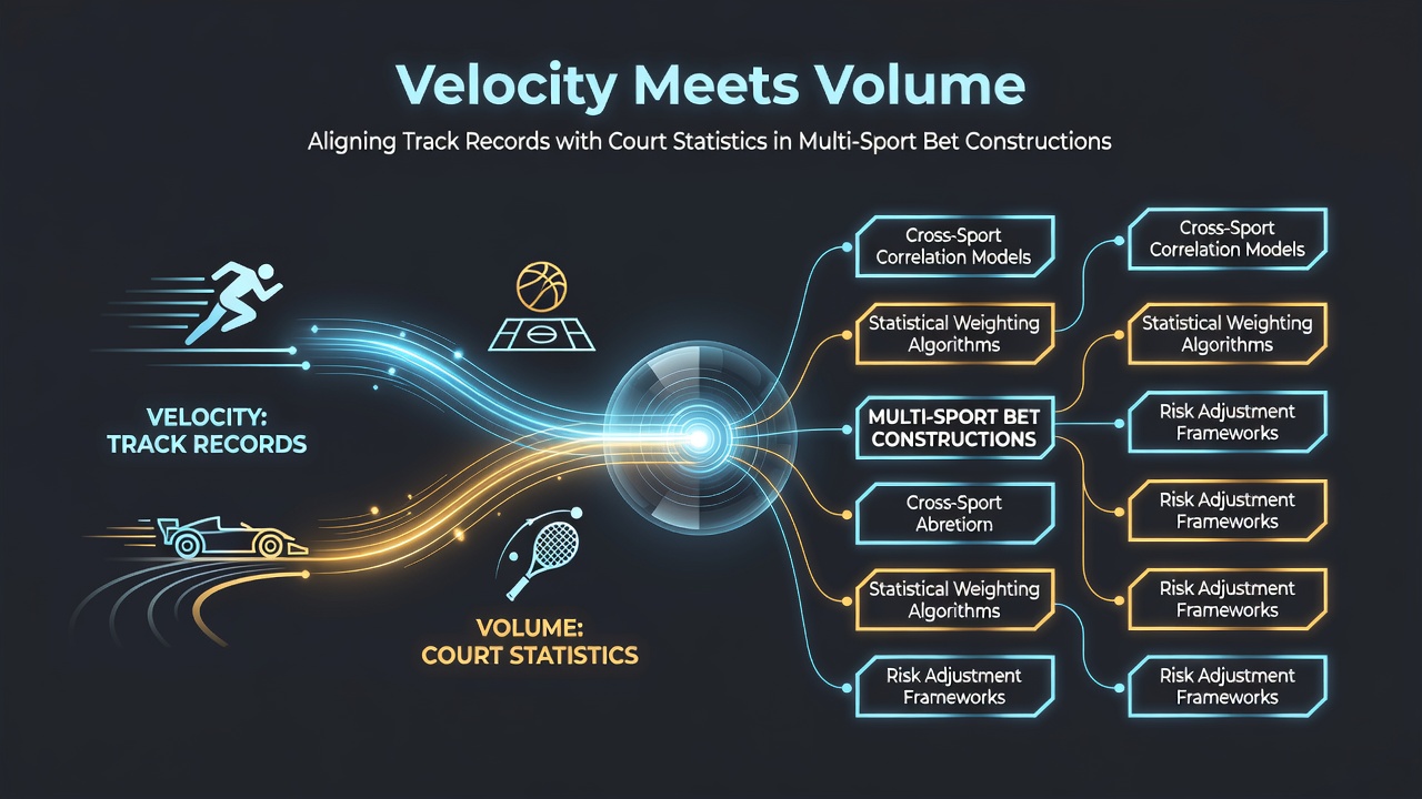 Infographic illustrating the process of merging horse racing velocity data with tennis court statistics for accumulator betting
