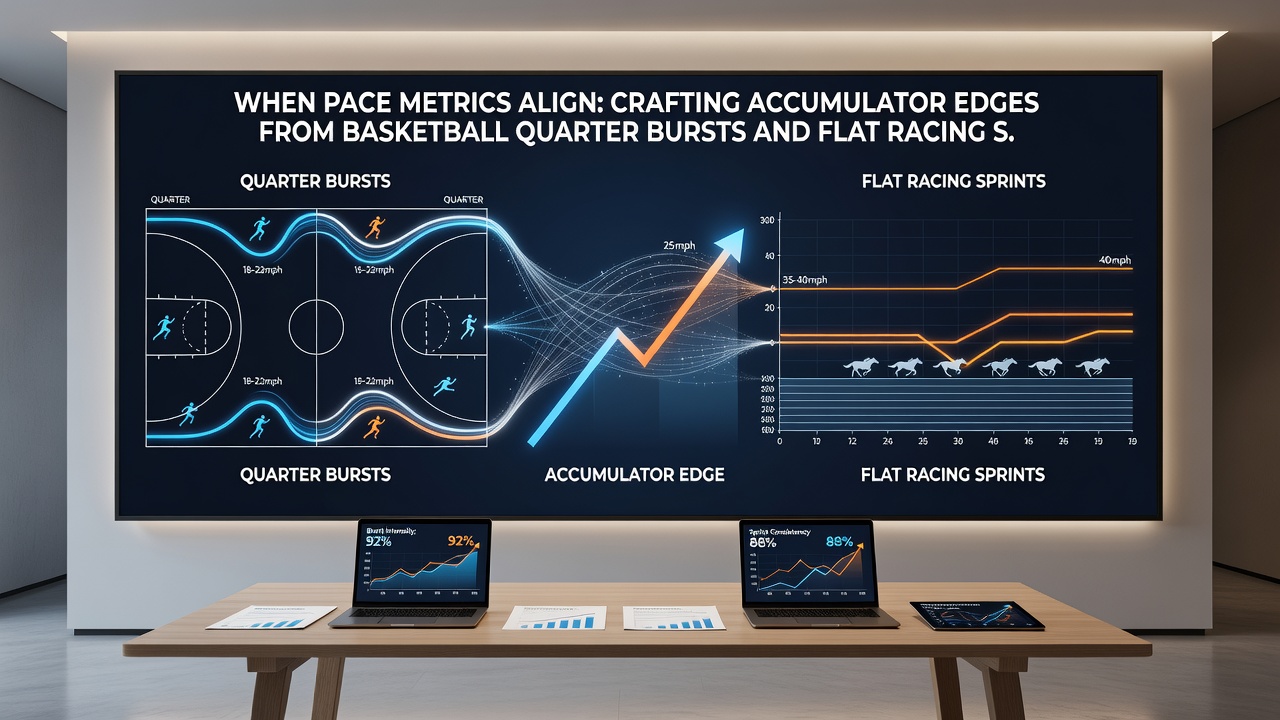 Split-screen view showing basketball players driving the lane and racehorses accelerating down the home straight, illustrating aligned pace metrics