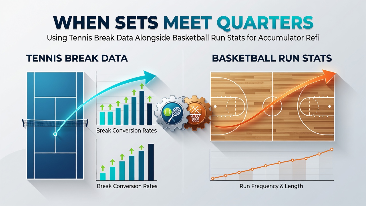 Split screen showing tennis break point chart alongside basketball quarter run timeline