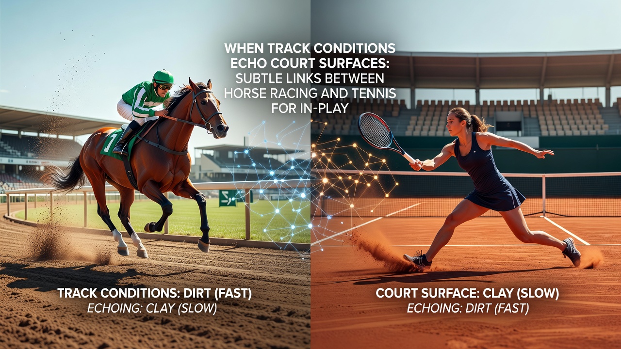 Live betting interface showing track and court condition indicators during simultaneous racing and tennis events